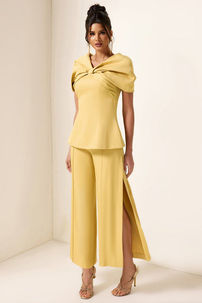 Knotted V-neck Top & High Waist Loose Pants