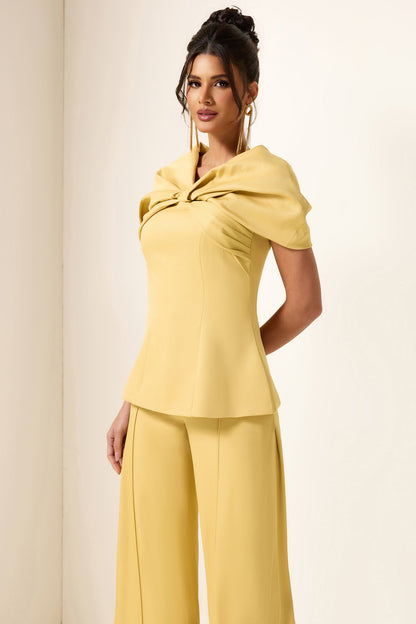 Knotted V-neck Top & High Waist Loose Pants