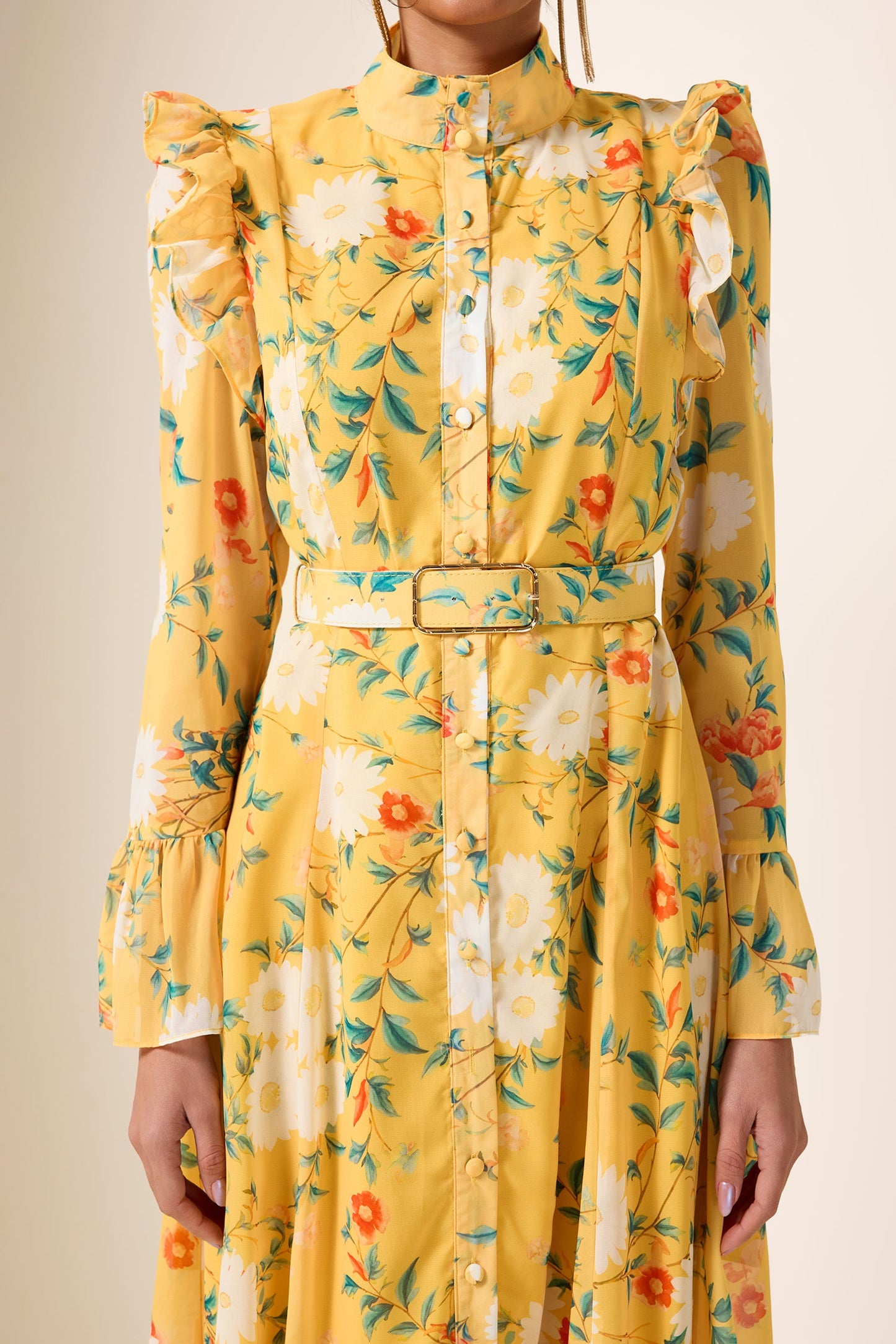 Frill Butterfly Sleeve Midi Dress With Belt