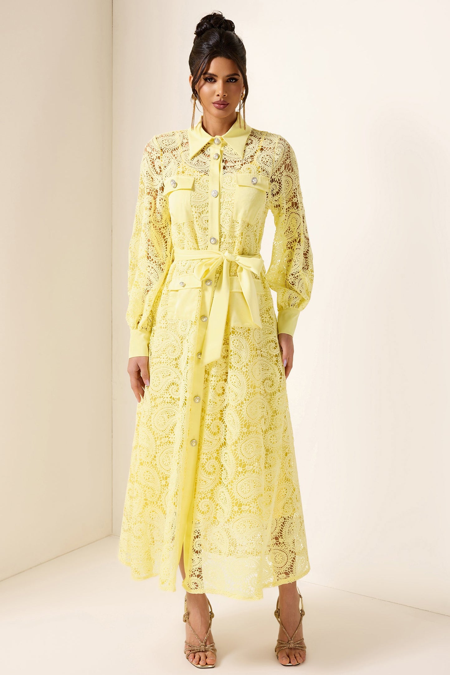 Embroidered Pocket Midi Dress
