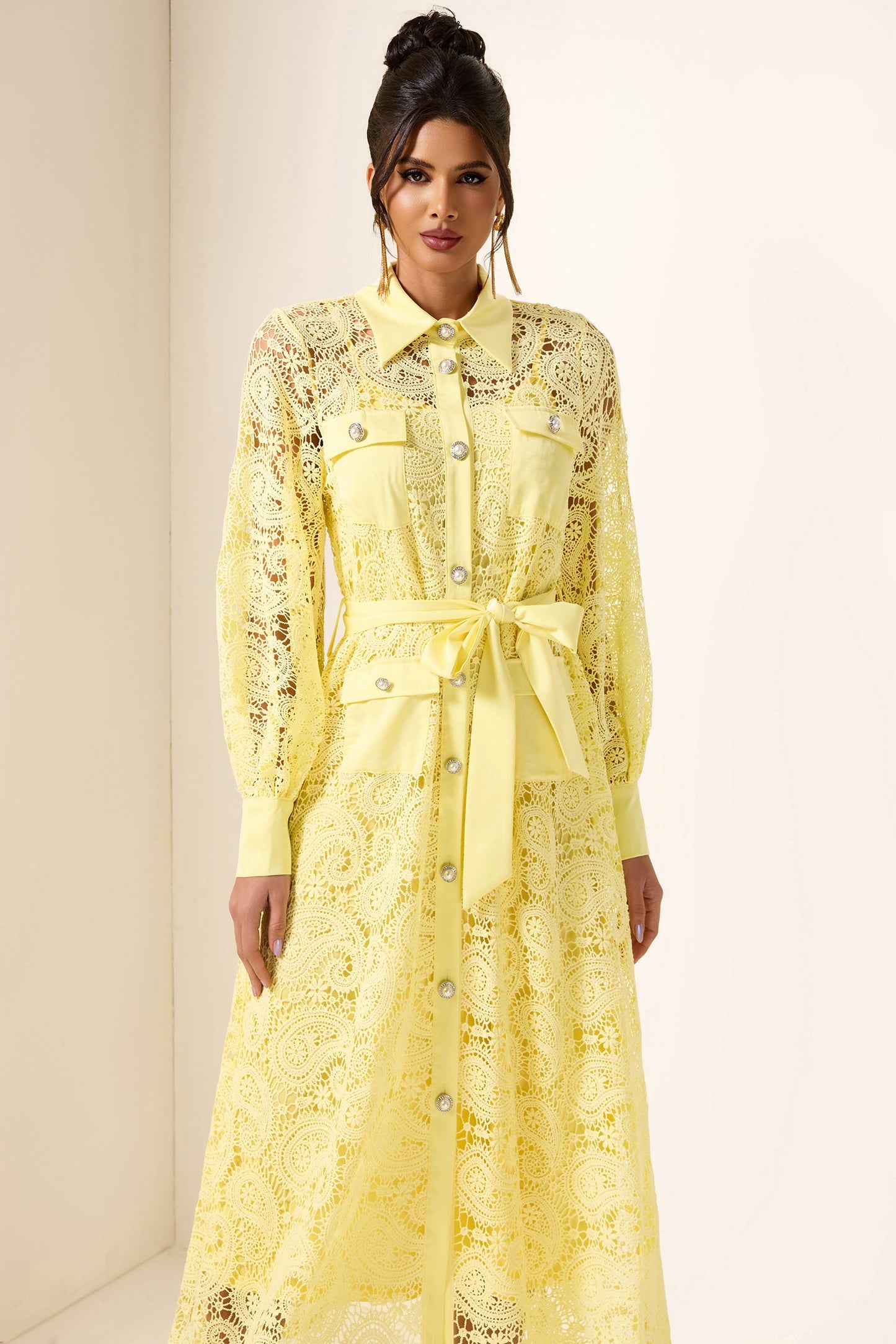 Embroidered Pocket Midi Dress