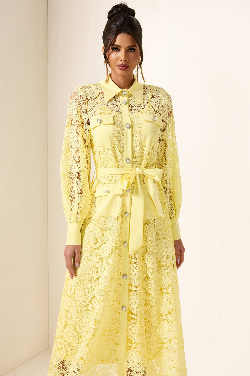 Embroidered Pocket Midi Dress