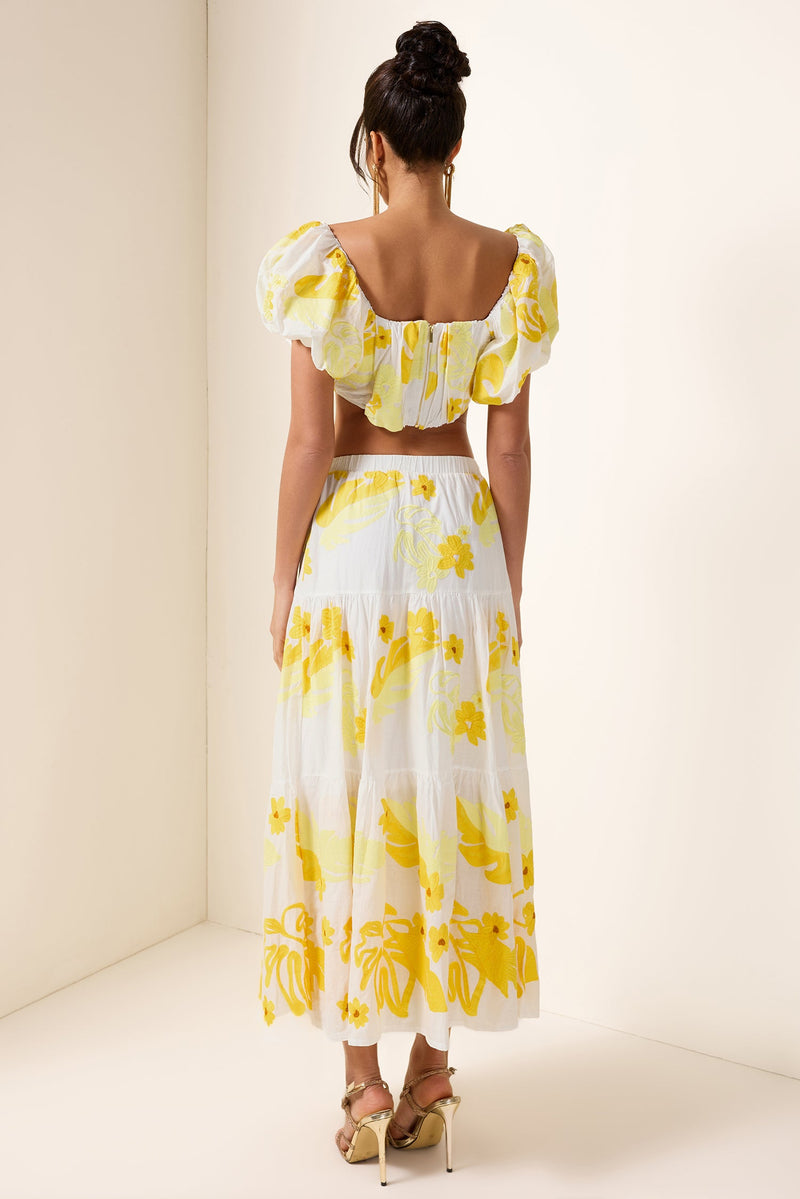 Embroidery Off-shoulder Top & High Waist Midi Dress Set
