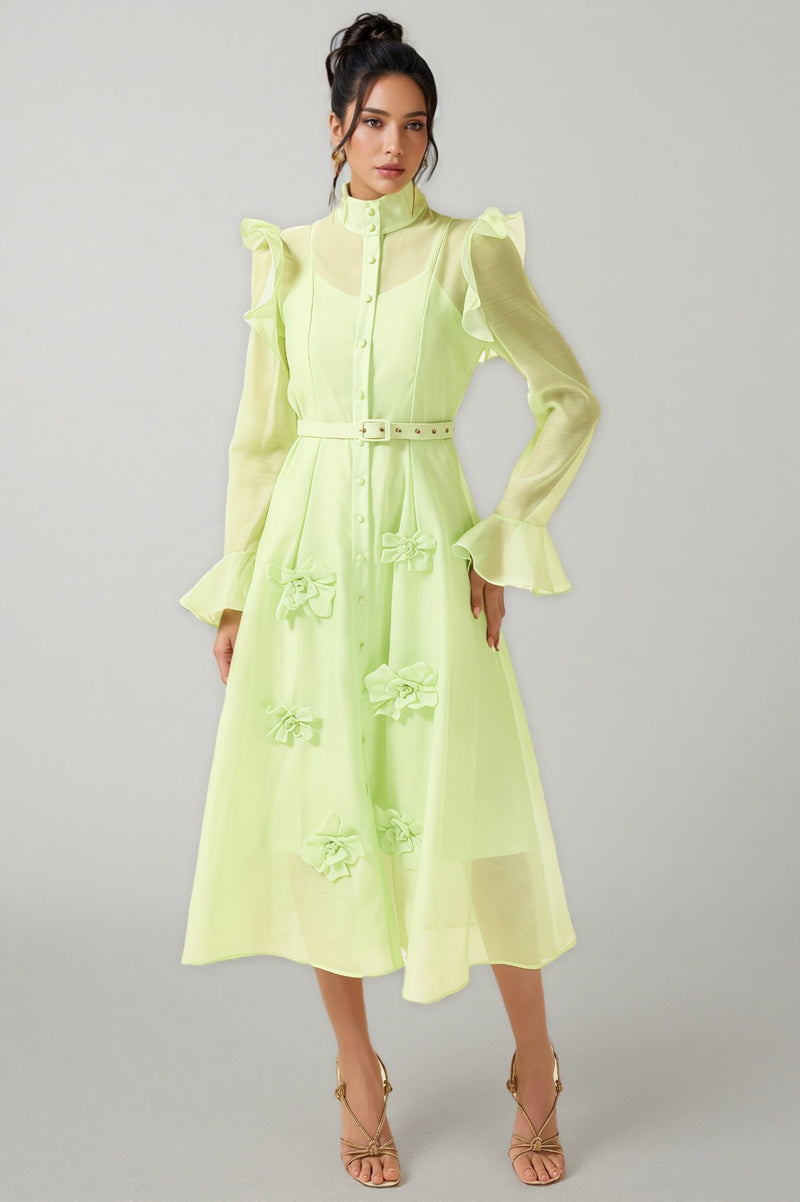 Vareka Green 3d Frill Midi Dress