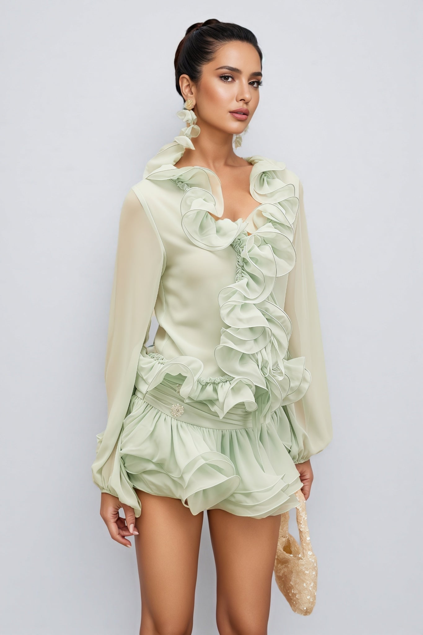 Salamo Ruffle Trim Cardigan Mini Dress Set