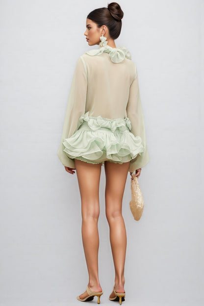 Salamo Ruffle Trim Cardigan Mini Dress Set