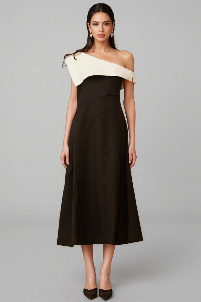 Felicie Color Block Asymmetrical Midi Dress