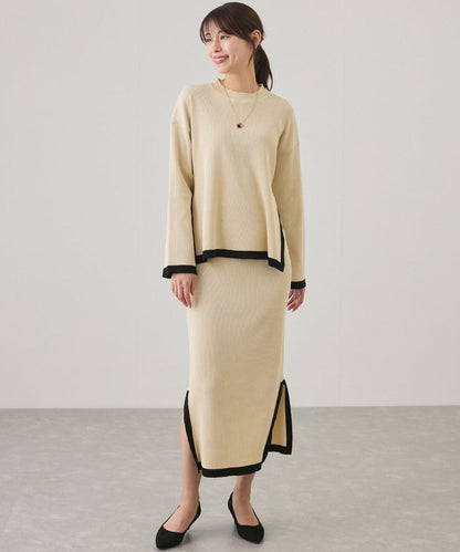Apricot - Contrast Round-neck Two Piece Set