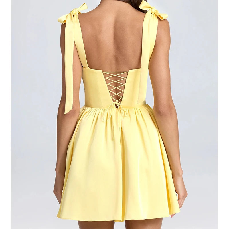 Spaghetti Strap Lace-up Mini Dress