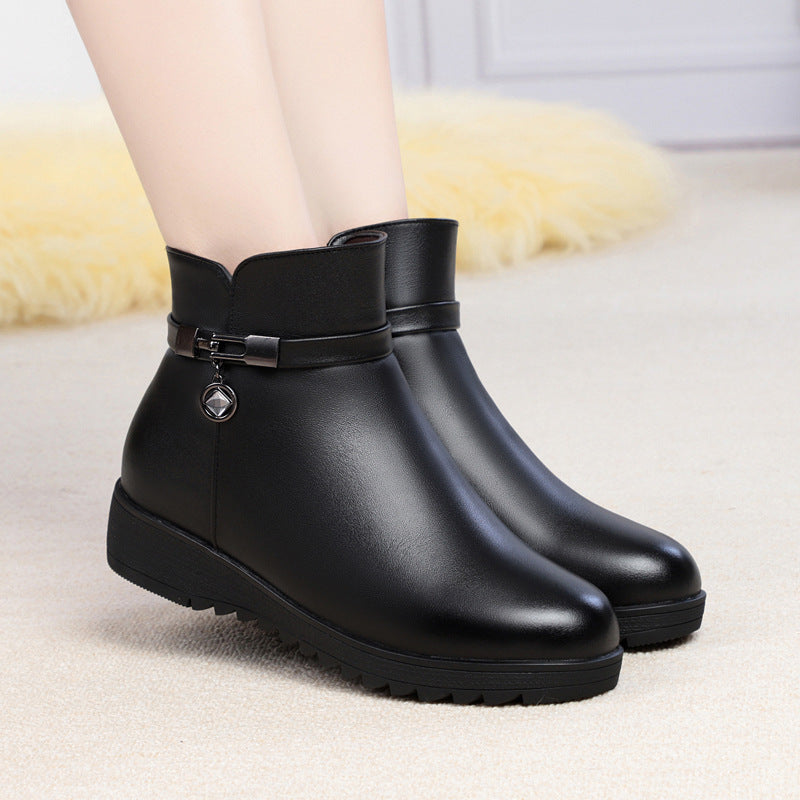 Wool Ankle Flat Bottom Fleece-lined Thick Warm Boots