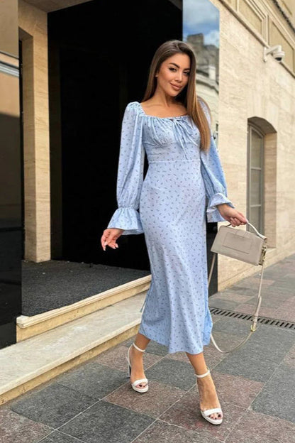 Print Long Sleeve Bodycon Maxi Dress