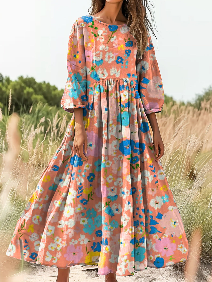 Women's Art Floral Hippie Print Dress