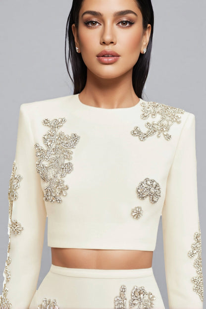 Sebast White Diamond-studded Maxi Dress Set