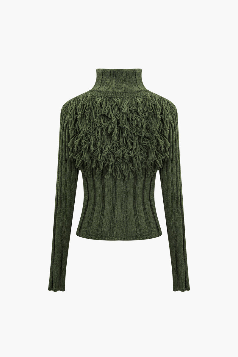 Sweater Fringe Zipper Long-sleeve Top