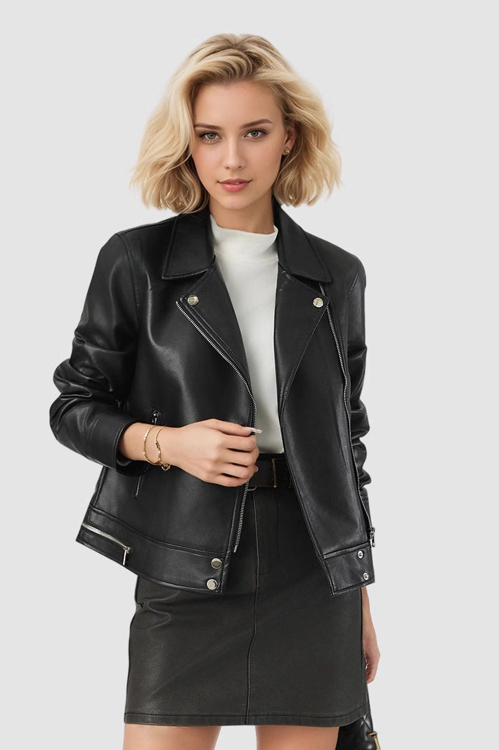 In-stock Short Pu Leather Coat