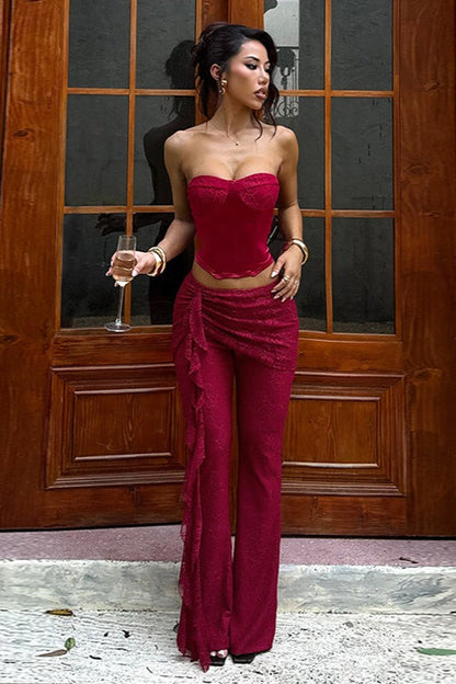 Lace Ribbon Slim Flare Pants