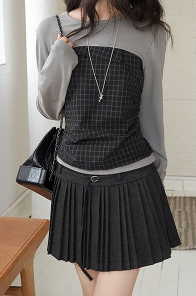 Wool Pleated High Waist Skirt