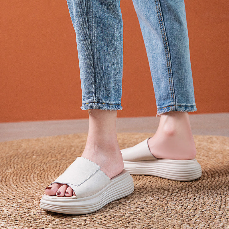 Flat Leather Slippers for