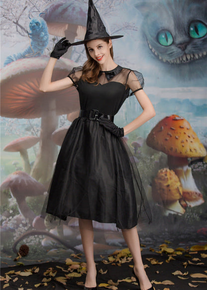 Midnight Enchantress - ’s Black Witch Costume Dress With Hat and Accessories