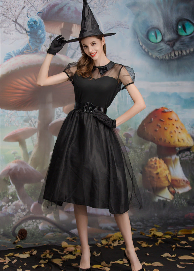 Midnight Enchantress - ’s Black Witch Costume Dress With Hat and Accessories