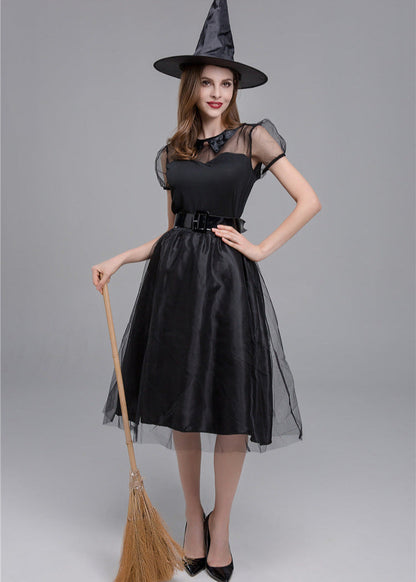Midnight Enchantress - ’s Black Witch Costume Dress With Hat and Accessories