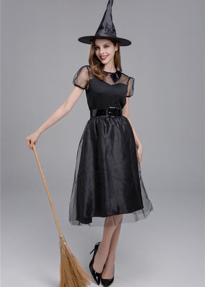 Midnight Enchantress - ’s Black Witch Costume Dress With Hat and Accessories
