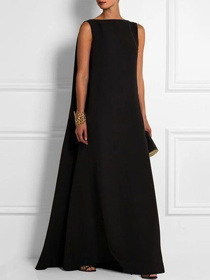 Loose Simple Color Sleeveless V-back Maxi Dress