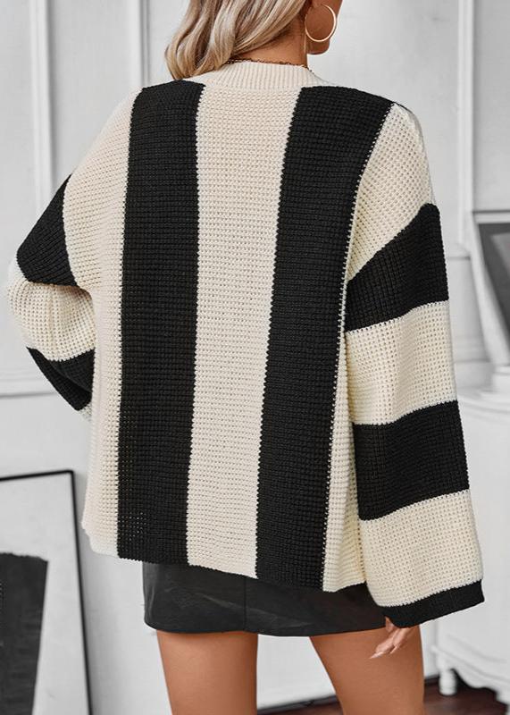 Striped Knitted Cardigan - Monochrome