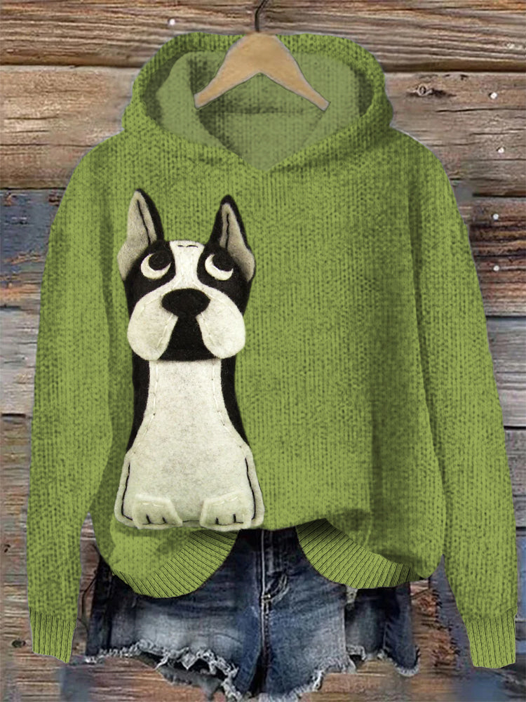 Comstylish Rolling Eyes Puppy Women's Hooded Sweater