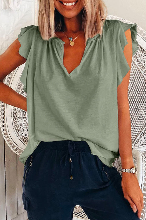 V Neck Ruffle T-shirt