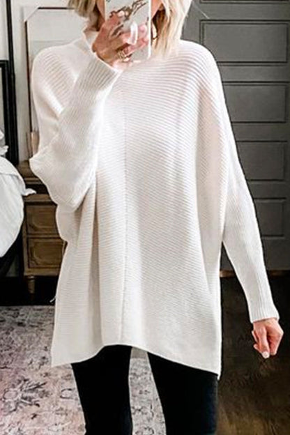 Turtleneck Ribbed Knit Tunic Sweater