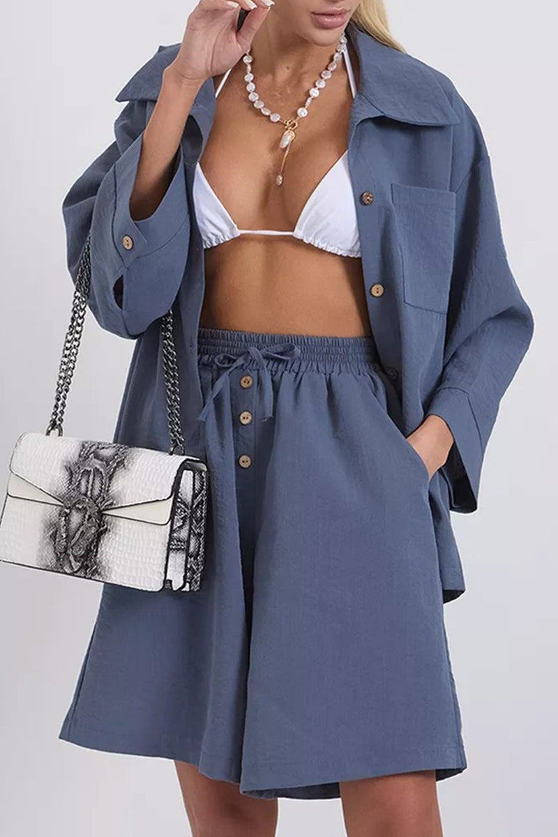 Color Shirt Single-breasted Bermuda Shorts Set