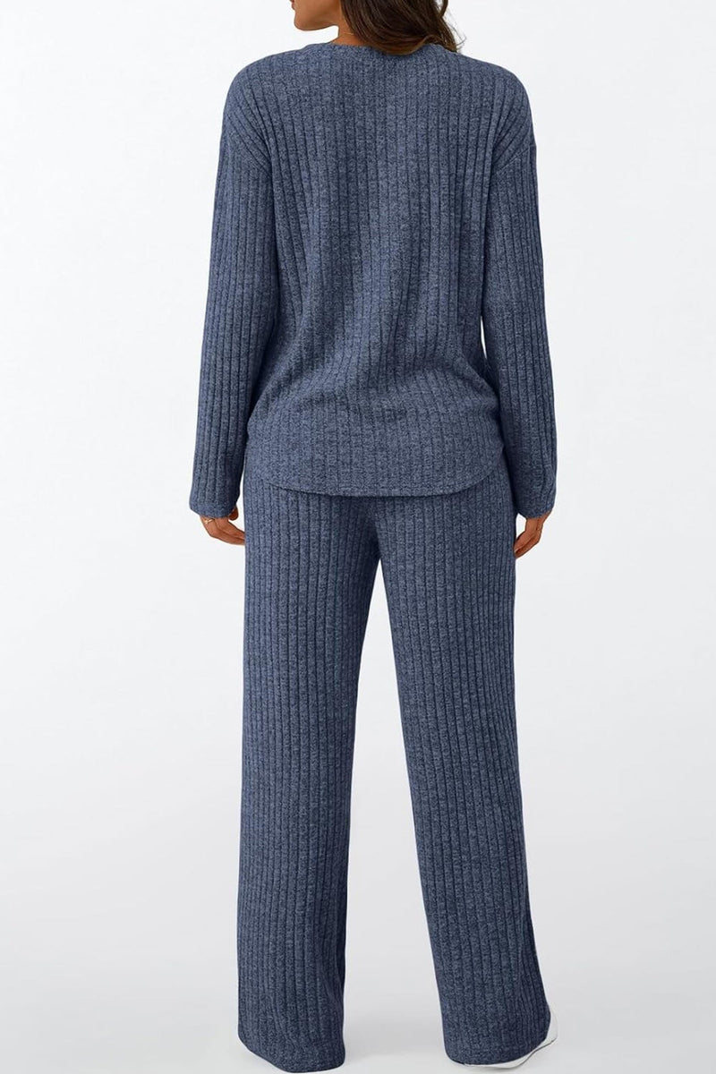 Ribbed Pitted Brushed Two Piece Pants Set