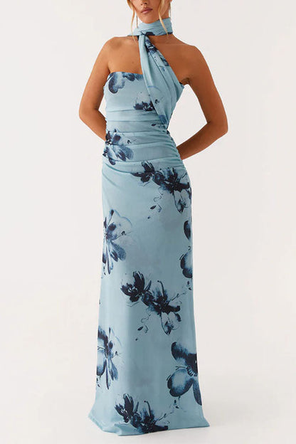 Strapless Tube Print Bodycon Maxi Dress