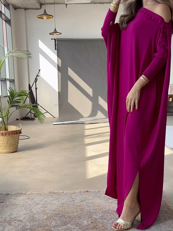 H-line Loose Buttoned Color Maxi Dresses
