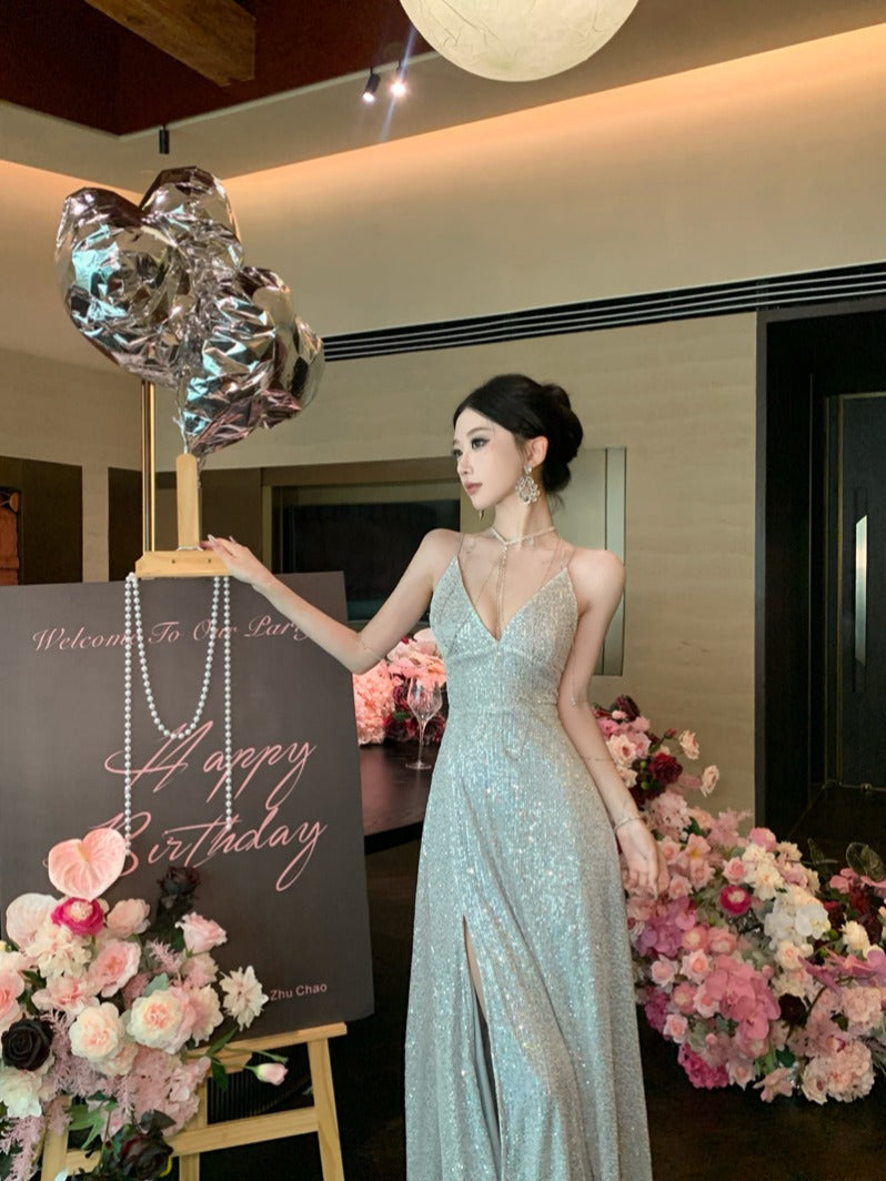 Sequin Silver Maxi Dress _ Birthday & Evening Gown