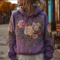 Bohemian Style Plant And Flower Embroidery Pattern Women's Hooded Sweatshirt elevenforest
