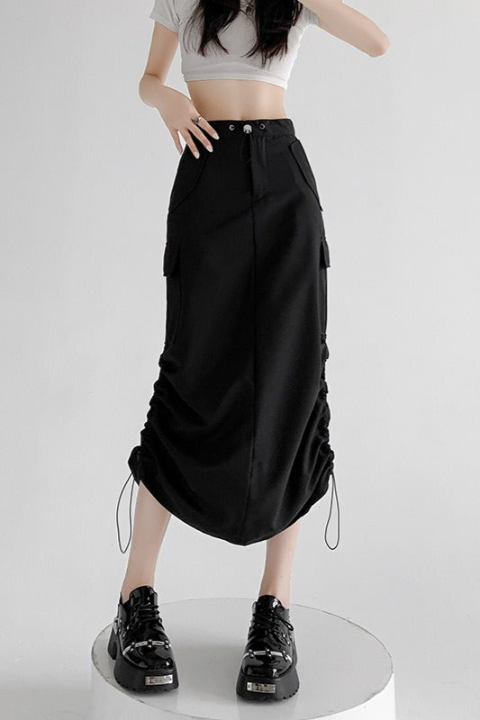 A-line Gray Cargo High Slit Skirt