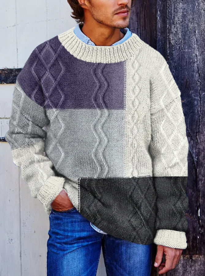 Vegan Mock Minimalist Knit Pullover Patchwork Warmth Knitted Jacquard Unisex Sweater elevenforest