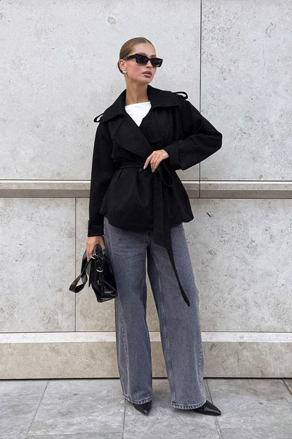 Suede Tie Waist Thickened Warm Coat