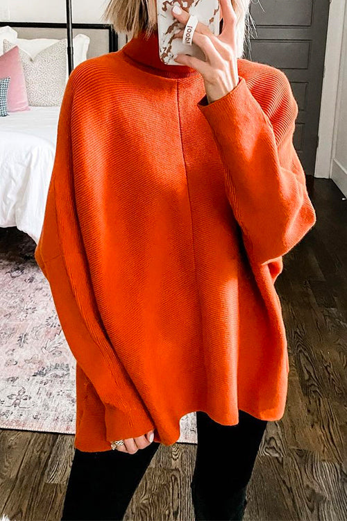Moxidress Turtleneck Ribbed Knit Tunic Sweater