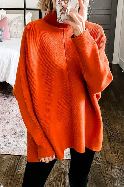 Turtleneck Ribbed Knit Tunic Sweater