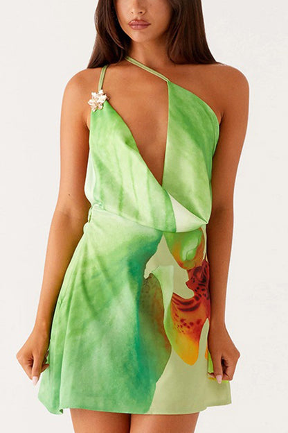Cowl Neck One-shoulder Mini Dress