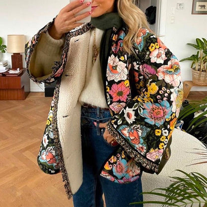 Bell Sleeves Ruffle Trim Fleece Lined Coat