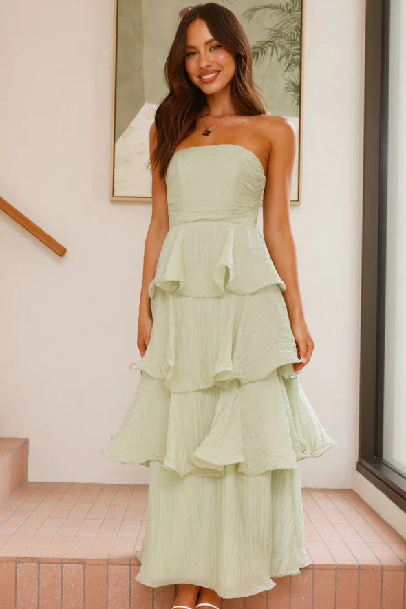 Strapless Backless Tiered Midi Dress