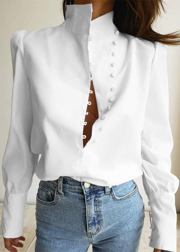 High-neck Button Detail Blouse