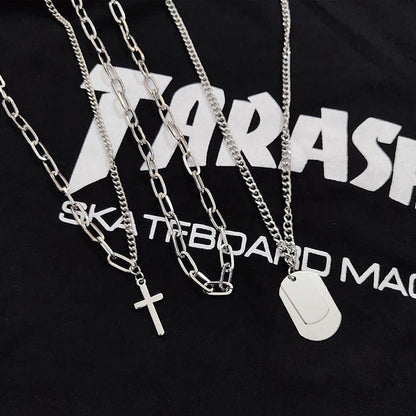 Minimalist Hip-hop Punk Cross Sweater Chain Necklace Set