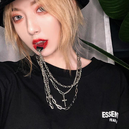 Minimalist Hip-hop Punk Cross Sweater Chain Necklace Set