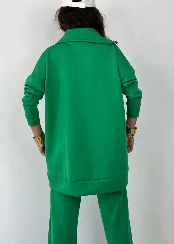 Loose Zip Sweatshirt Wide Leg Pants Suit