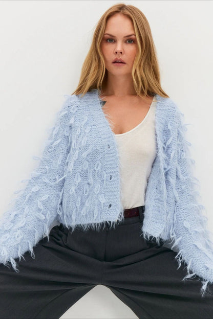 Slouchy V-neck Tasseled Loose Sweater
